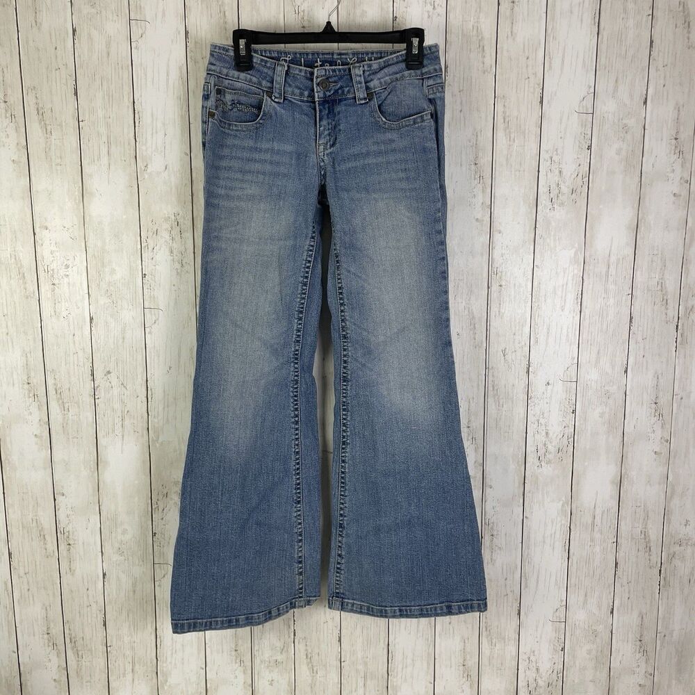 Industrial Cotton Flare Leg Jeans Size 9 Wide Leg Y2K Medium Wash Hipster Hippie